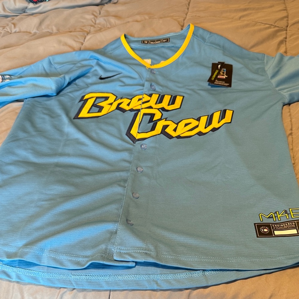 Nike Brew Crew Light Blue and Yellow authentic Jersey